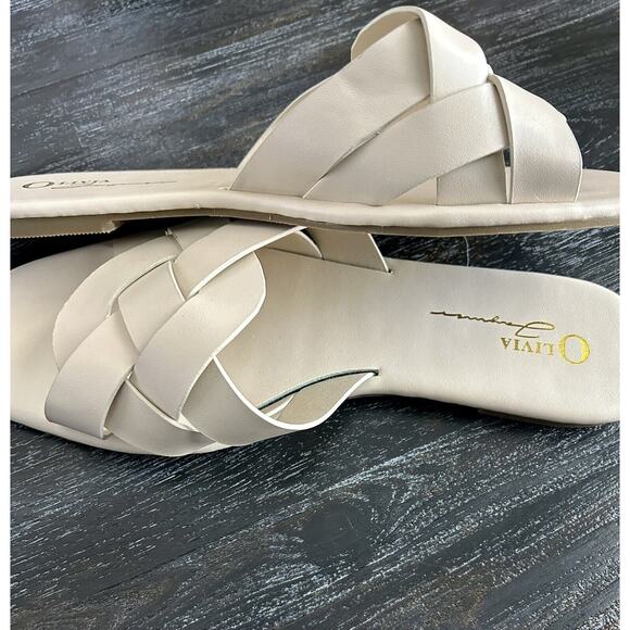 Olivia Ferguson Women's Beige Woven‎ Flat Sandal New Size 9 Vegan Leather Classy - Picture 4 of 9